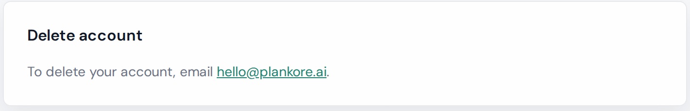 The Delete account card on the Account page