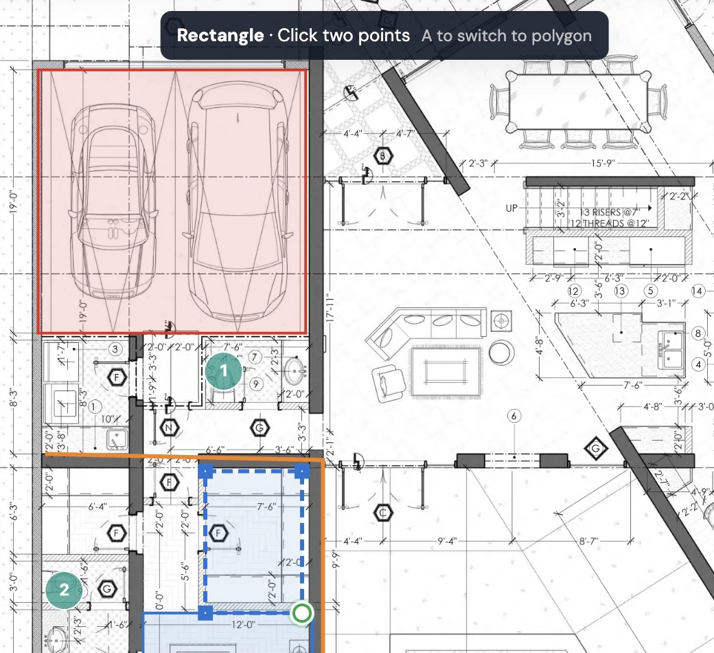Drawing a rectangle over a closet, with the hint Rectangle · Click two points