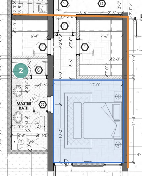 An orange Linear takeoff drawn along two interior walls