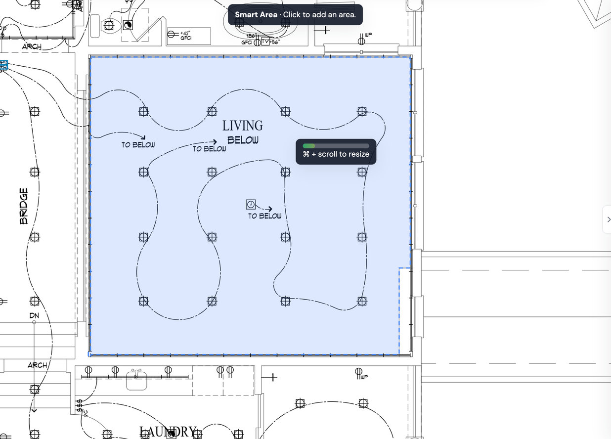 Smart Area, Smart Linear and Smart Count measuring a floor plan